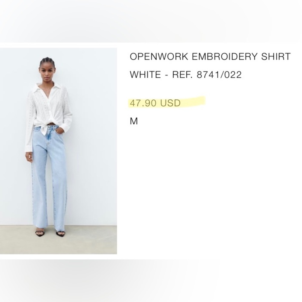 ZARA NEW W/Tag Openwork Embroidery Shirt
